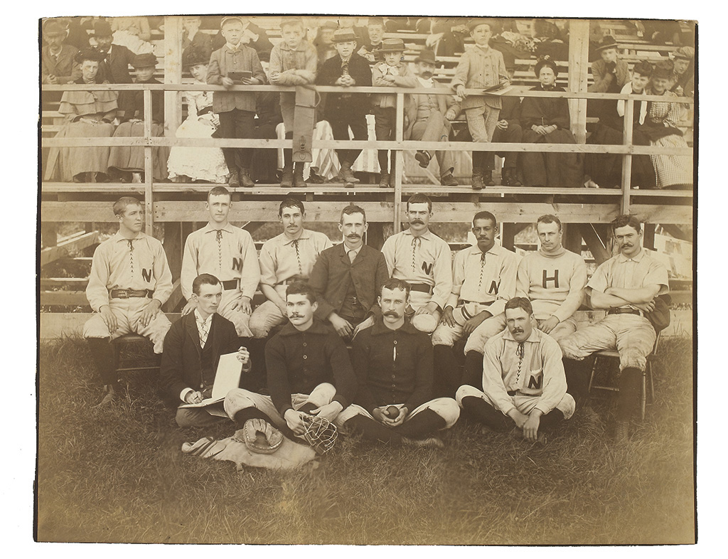 (BASEBALL.) Pair of mammoth photographs depicting an early integrated baseball team.